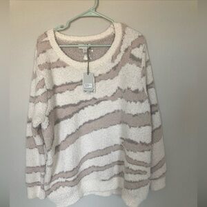 NWT Barefoot Dreams CozyChic Seaside Crewneck Pullover Cream Zebra Size 1X